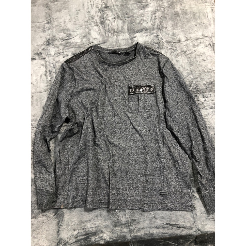 Sean John Mens 2XL Heather Gray Long Sleeve Shirt Faux Leather Trim Pocket Tee